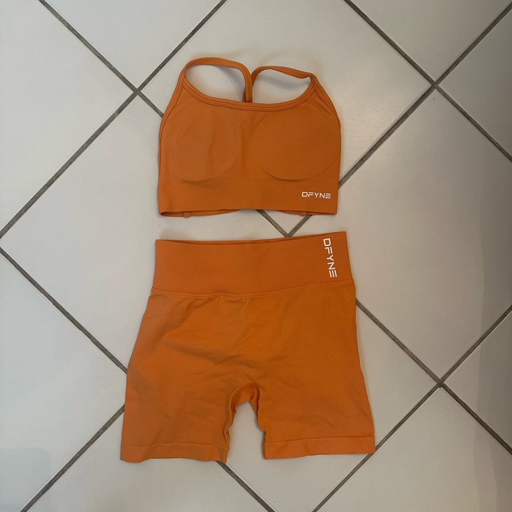 Orange DFYNE Sports Bra and Shorts Set